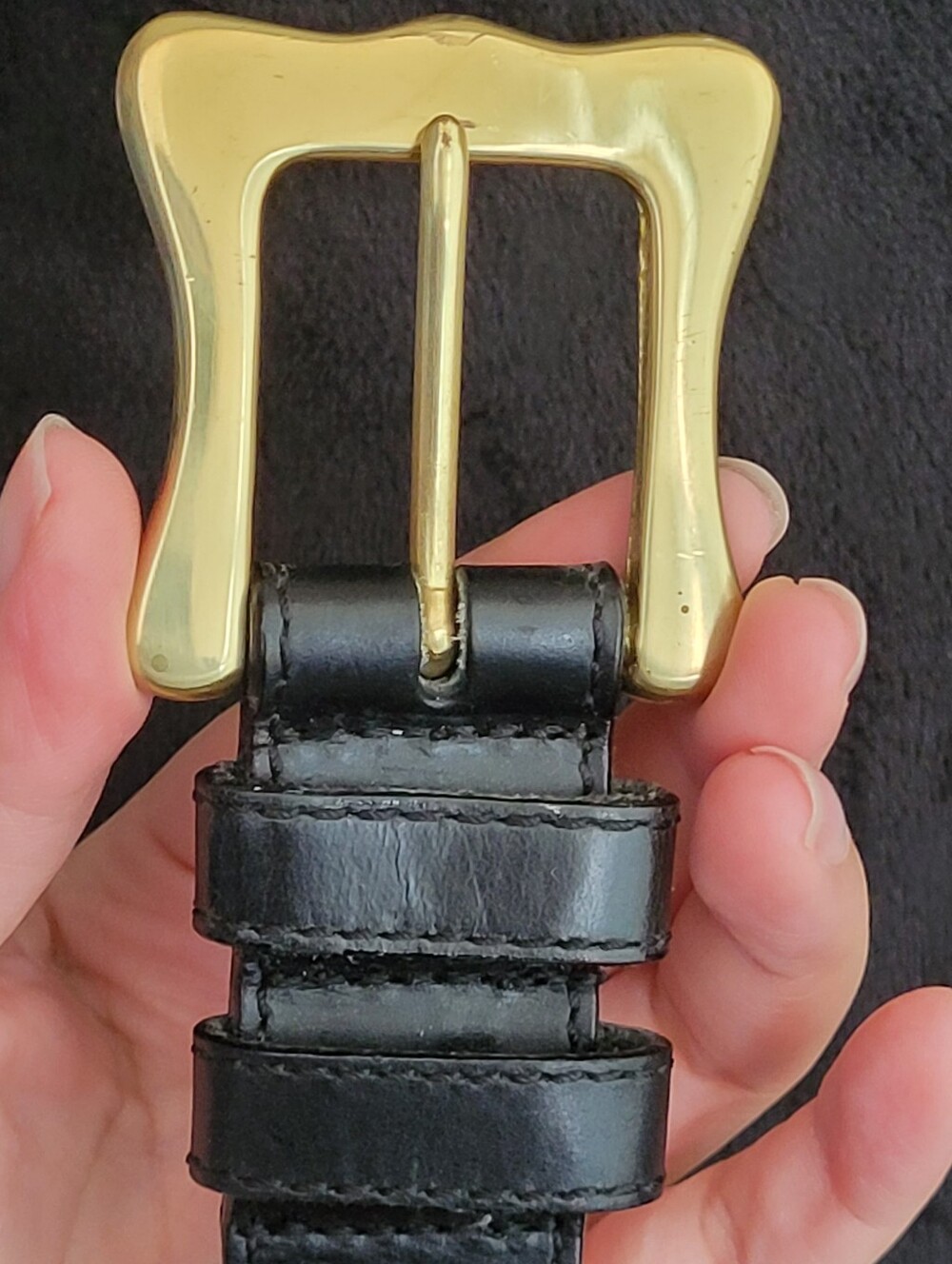 Black Leather Belt with Gold Buckle - Women Accessories Vintage Leather Belt 28" - Picture 3 of 16